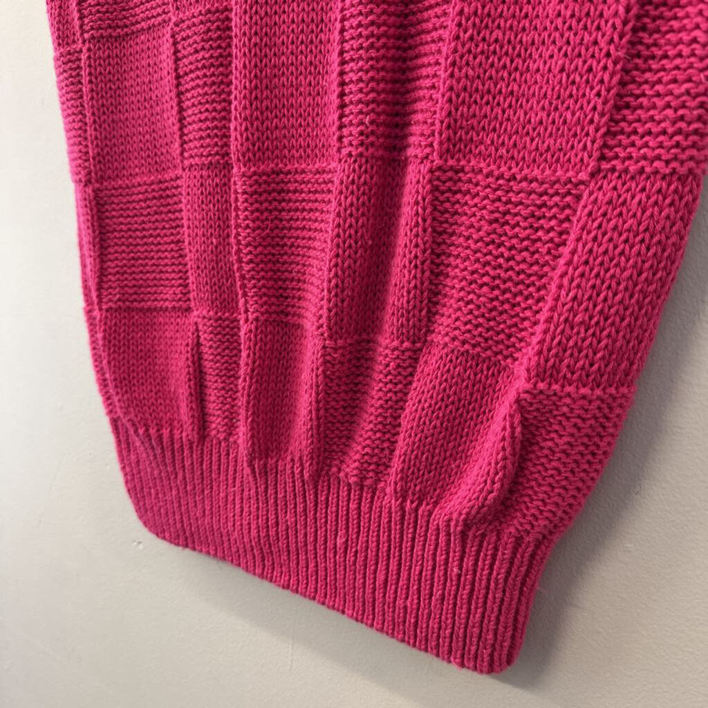 Vintage Lady Barnett Hot Pink Checkered Short Sleeve Sweater Top Small