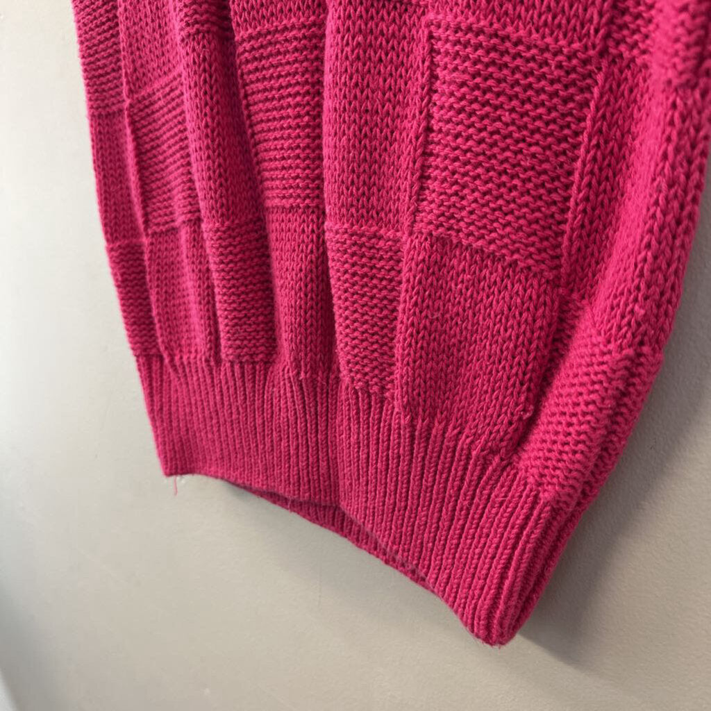 Vintage Lady Barnett Hot Pink Checkered Short Sleeve Sweater Top Small