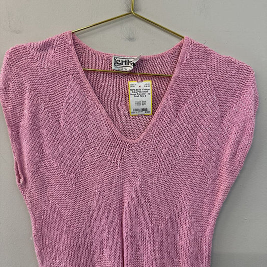 Vintage Erika Pink Short Sleeve Sweater Top Small