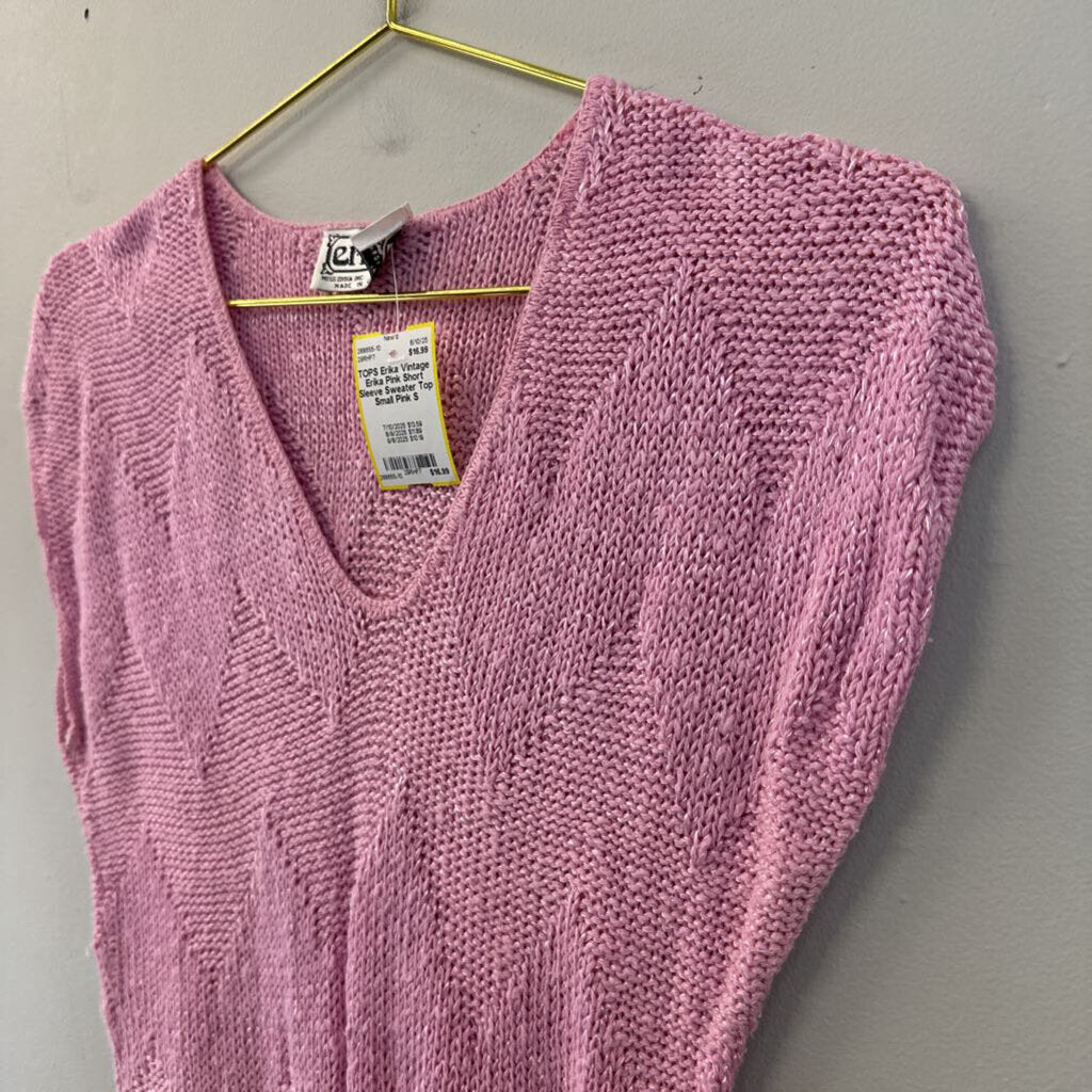 Vintage Erika Pink Short Sleeve Sweater Top Small