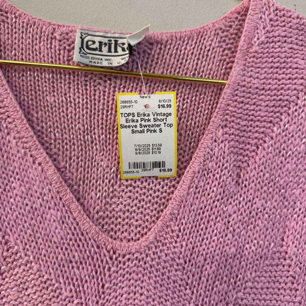 Vintage Erika Pink Short Sleeve Sweater Top Small