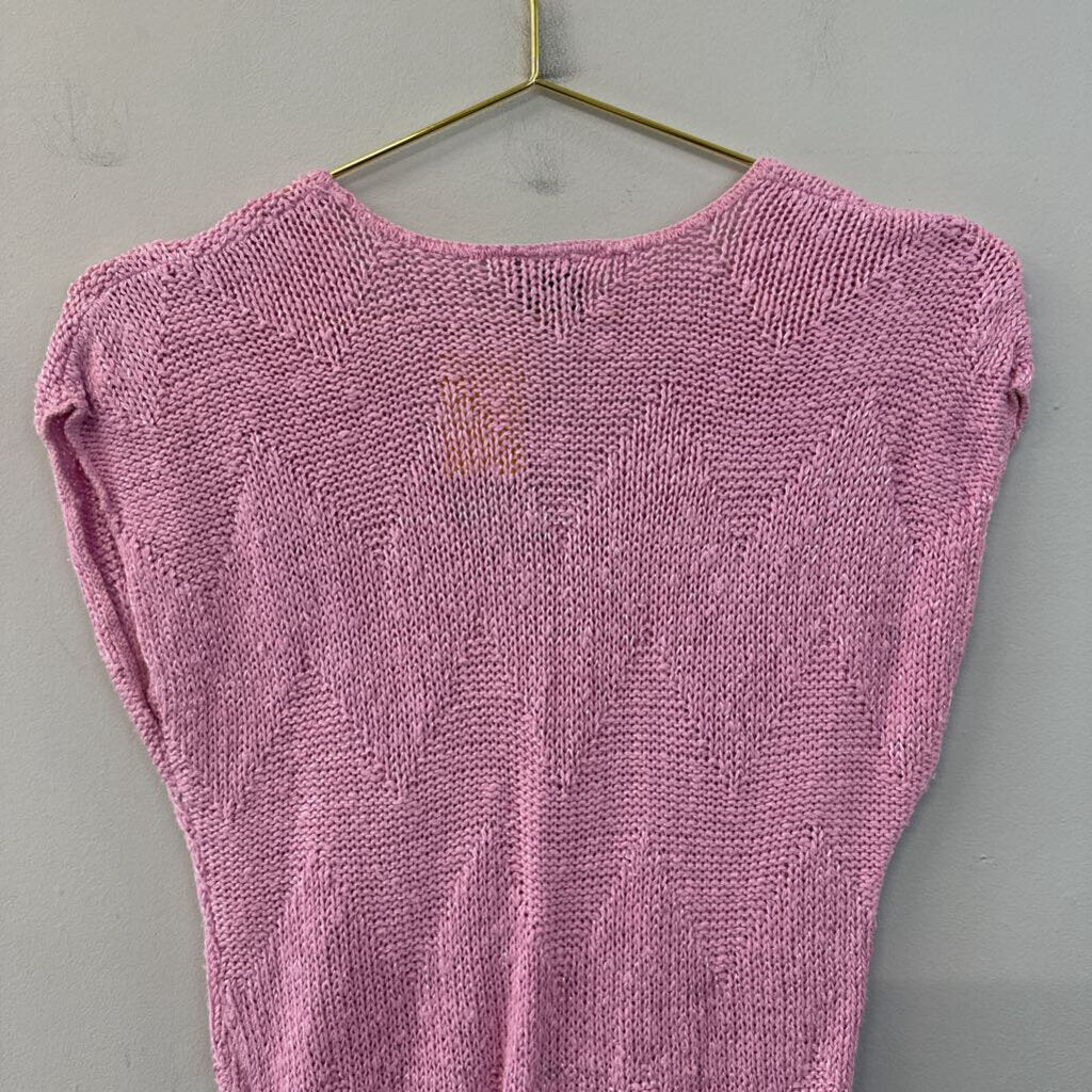 Vintage Erika Pink Short Sleeve Sweater Top Small