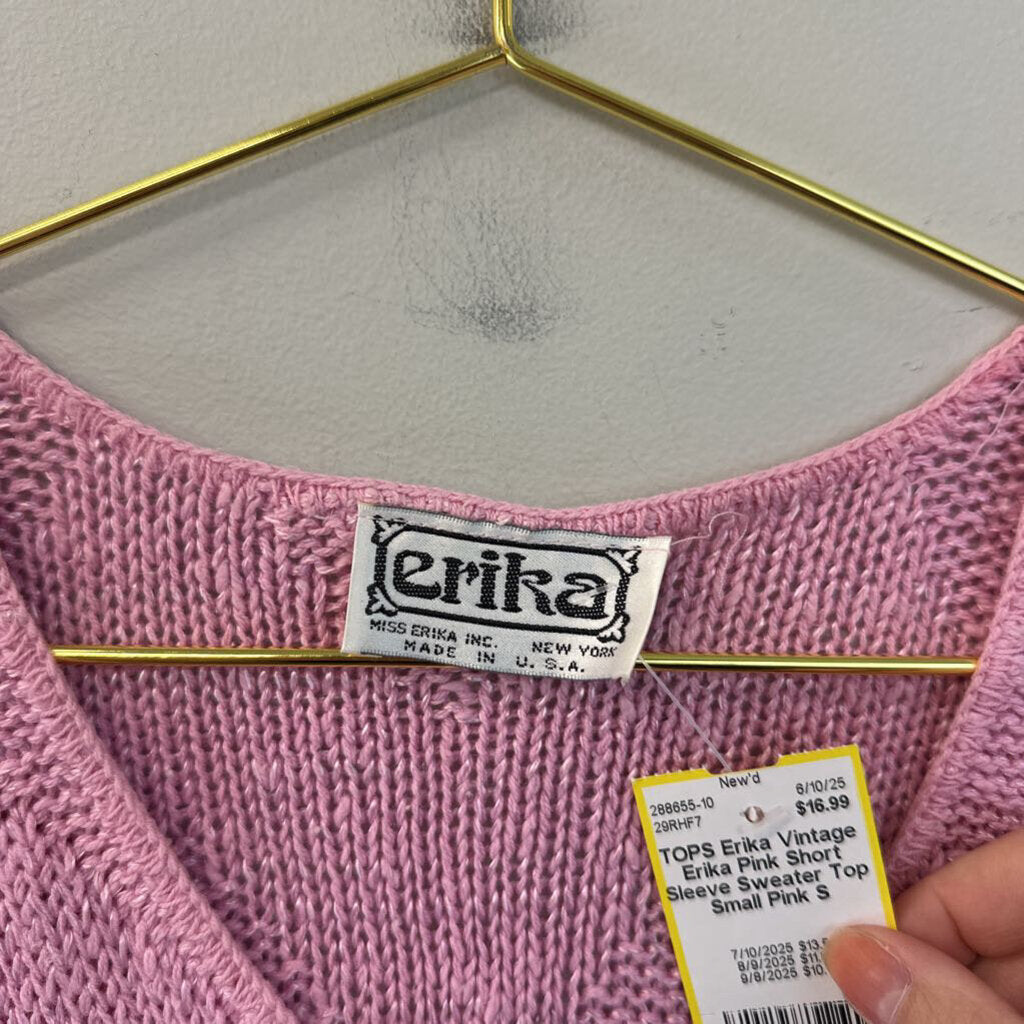 Vintage Erika Pink Short Sleeve Sweater Top Small
