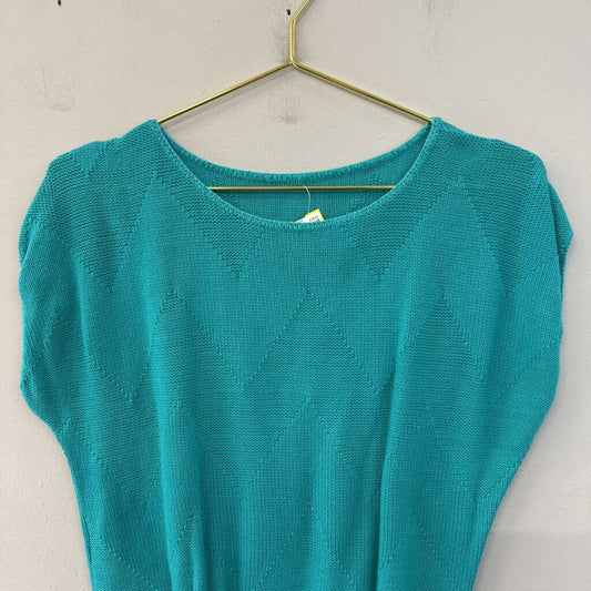 Vintage Teal Chevron Short Sleeve Sweater Top Small