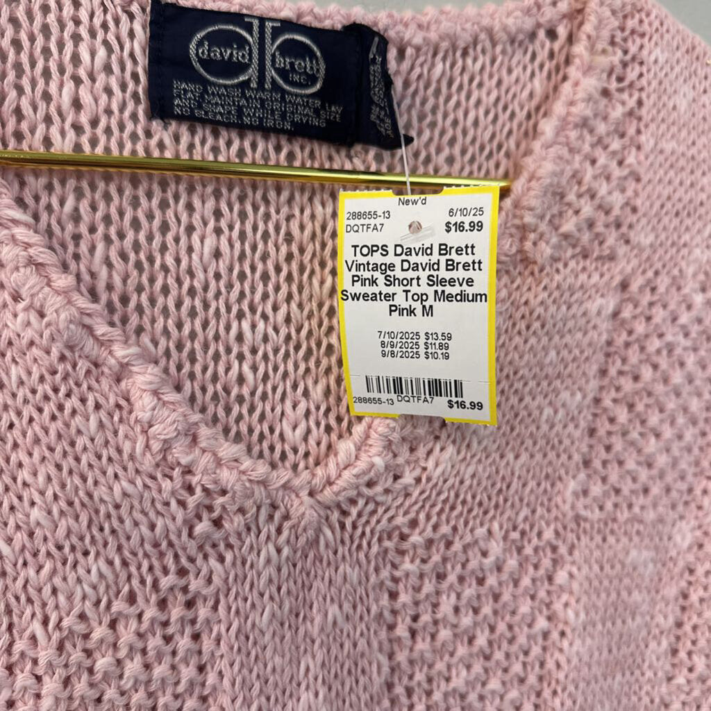 Vintage David Brett Pink Short Sleeve Sweater Top Medium