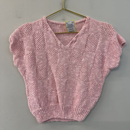 Vintage Pink Checkered Short Sleeve Sweater Top Small