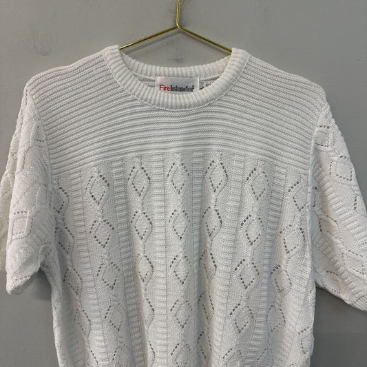 Vintage Fire Islander White Short Sleeve Sweater Top Large