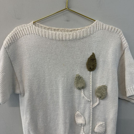 Vintage COS COB Beige Flower Knit Short Sleeve Sweater Top Medium