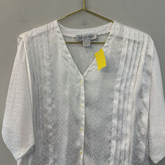 Vintage Argenti White Silky Print Button Front Top 8
