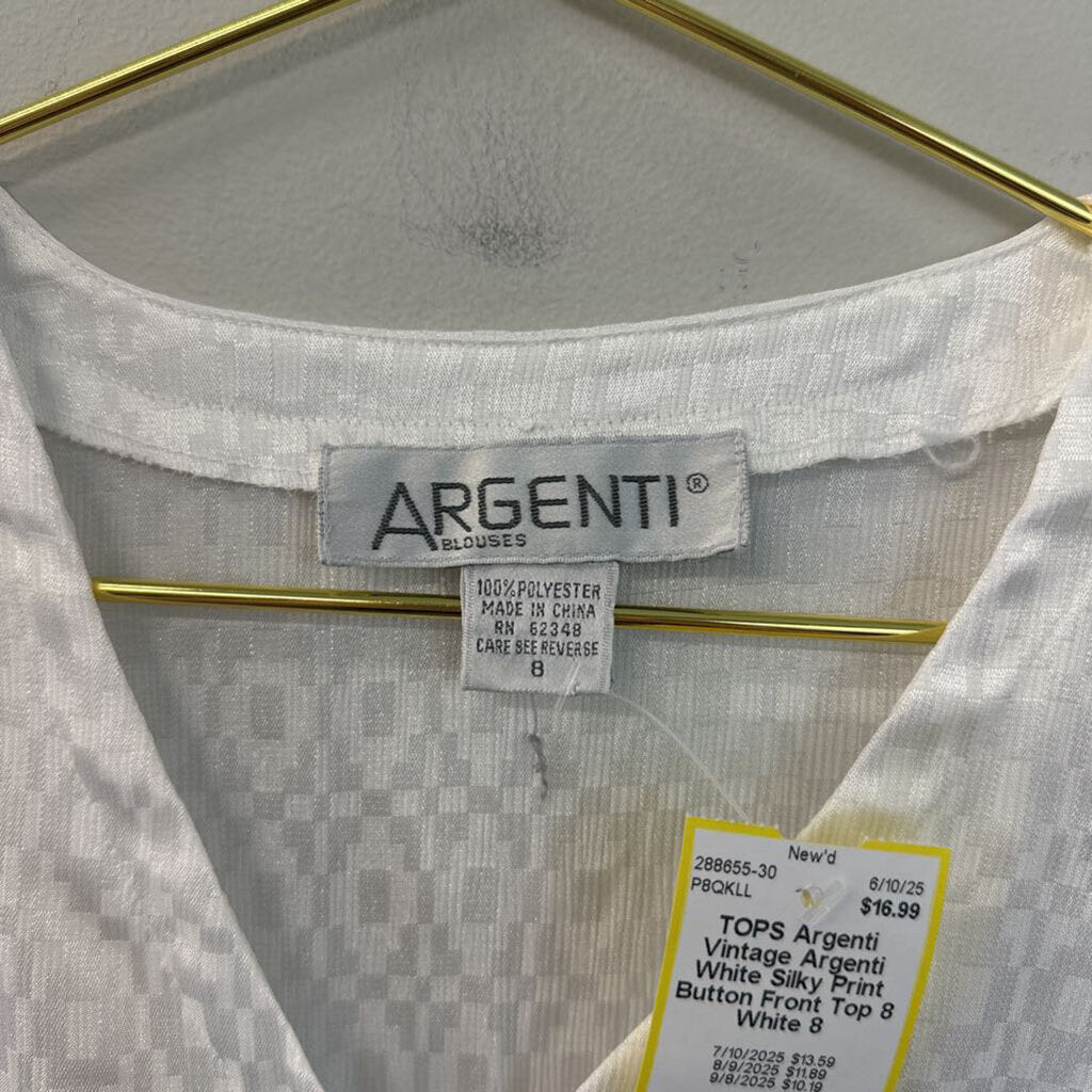 Vintage Argenti White Silky Print Button Front Top 8