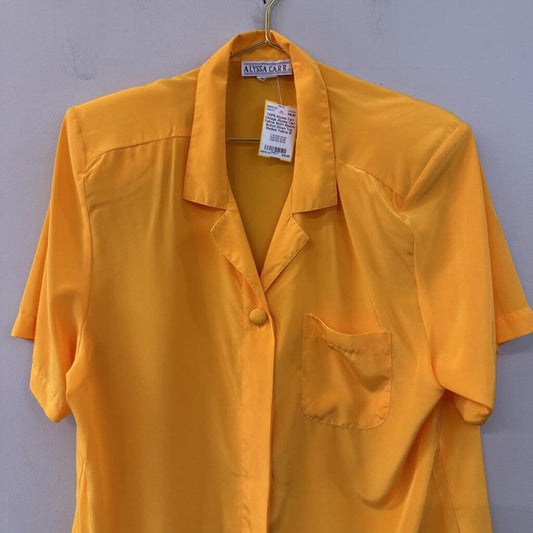 Vintage Alyssa Carr Yellow Short Sleeve Button Down Top Medium