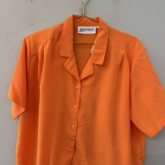 Vintage Yves St Clair Orange Short Sleeve Button Down Top Large