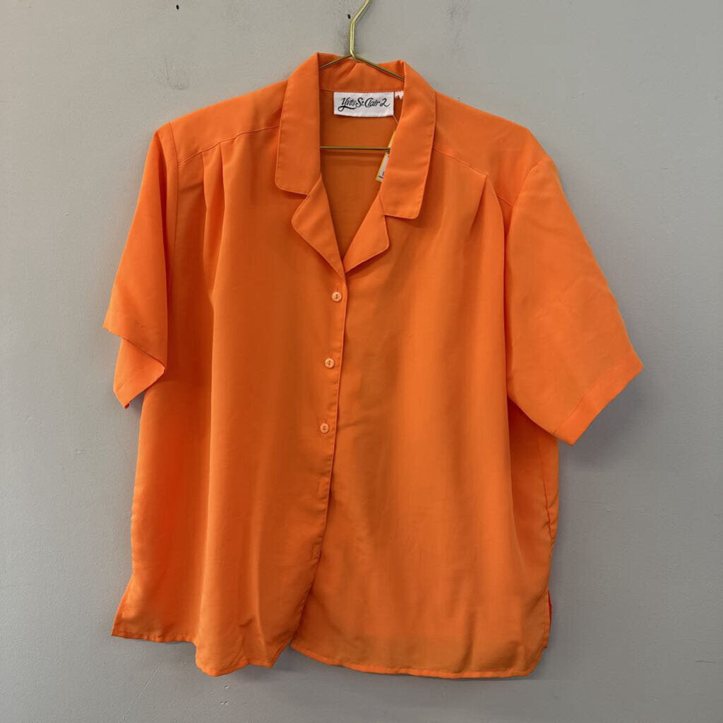 Vintage Yves St Clair Orange Short Sleeve Button Down Top Large