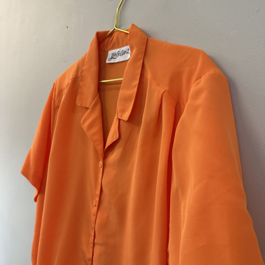 Vintage Yves St Clair Orange Short Sleeve Button Down Top Large