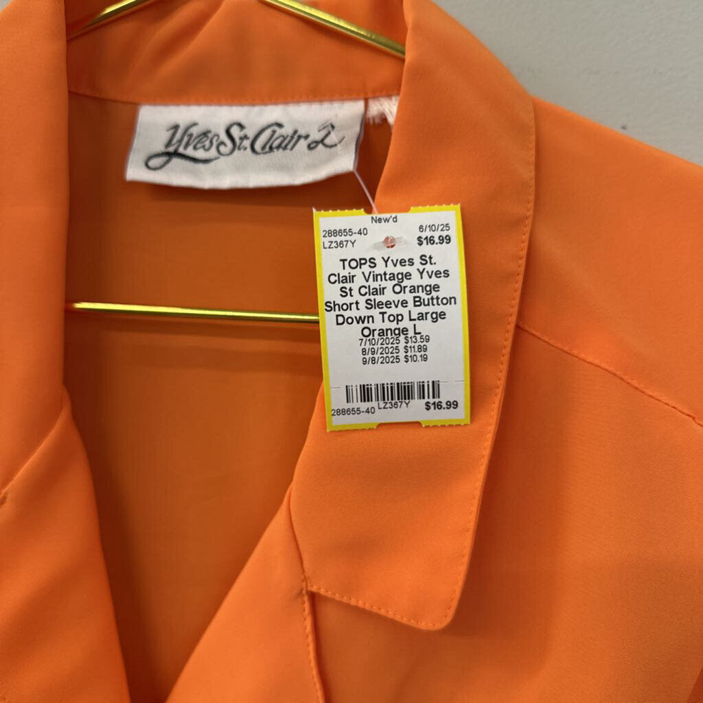 Vintage Yves St Clair Orange Short Sleeve Button Down Top Large