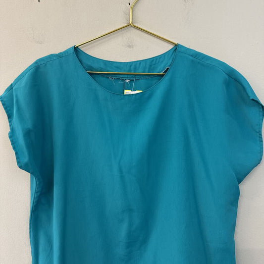 Vintage Teal Silky Short Sleeve Top Large