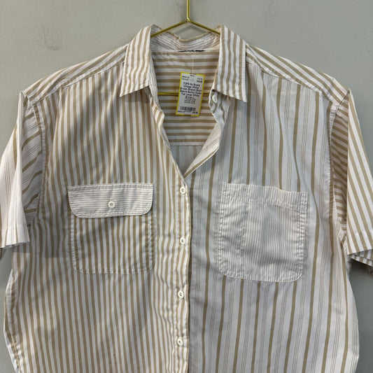 Vintage White/ Brown Striped Short Sleeve Button Down Top Large