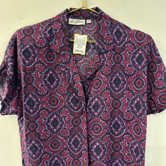 Vintage Lee Winter Purple/ Multi Print Short Sleeve Button Down Top 10