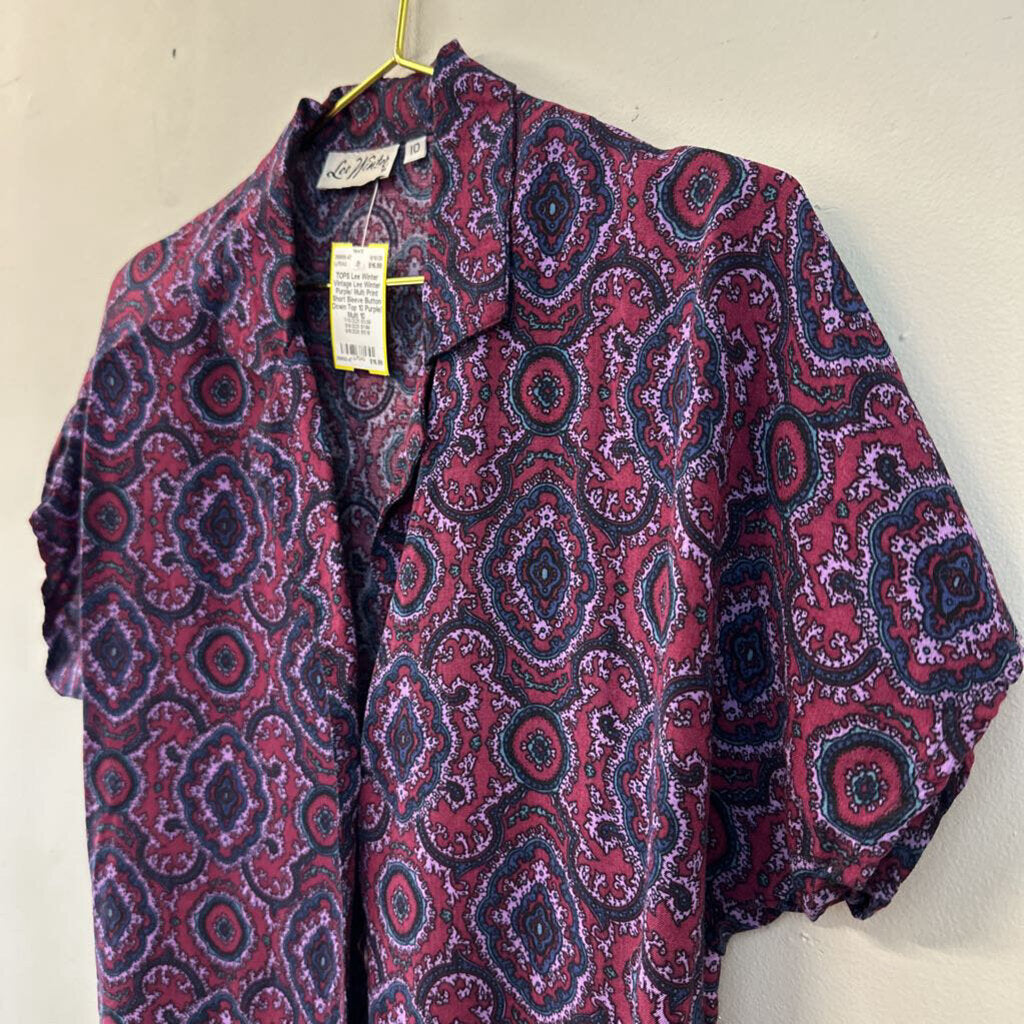 Vintage Lee Winter Purple/ Multi Print Short Sleeve Button Down Top 10