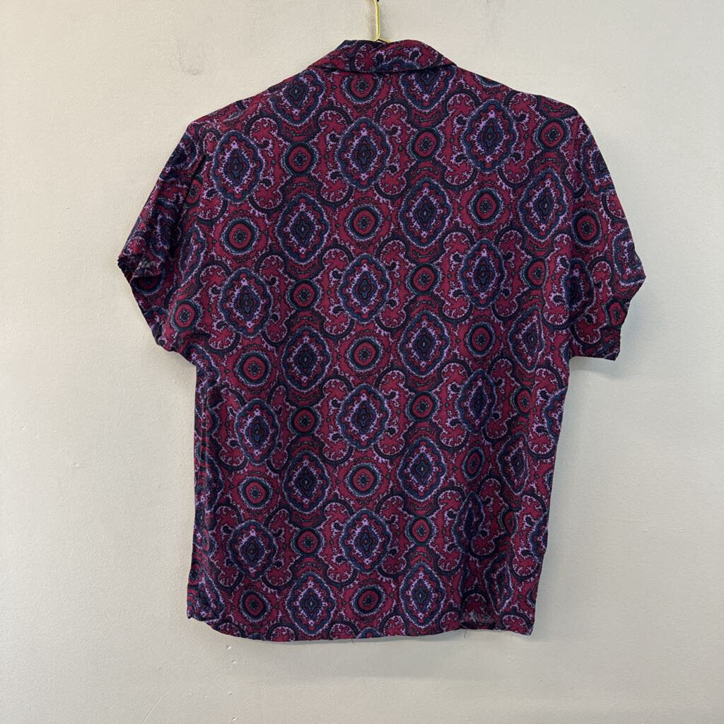 Vintage Lee Winter Purple/ Multi Print Short Sleeve Button Down Top 10