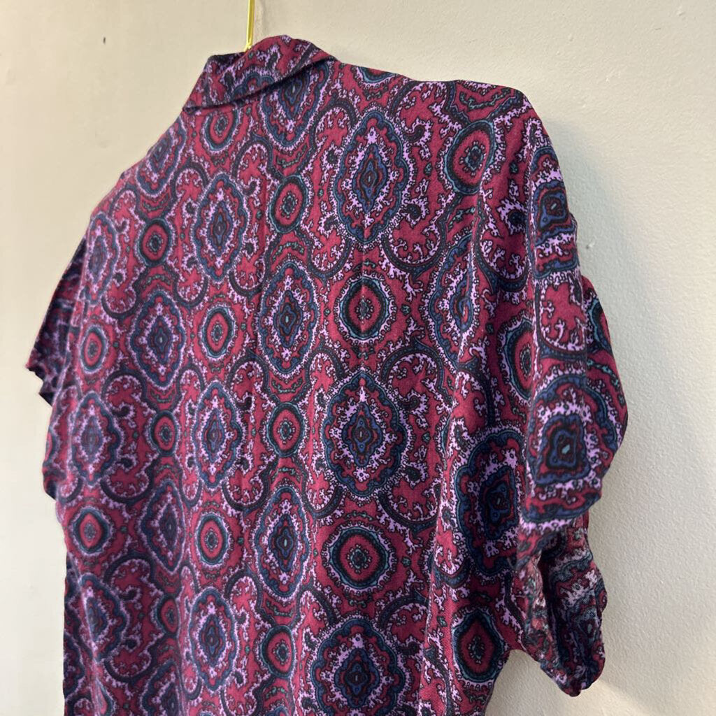 Vintage Lee Winter Purple/ Multi Print Short Sleeve Button Down Top 10