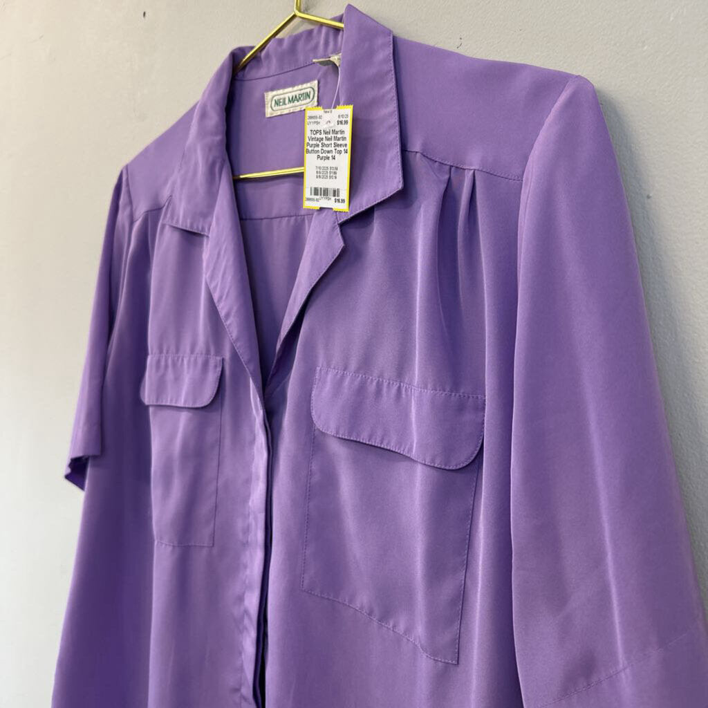 Vintage Neil Martin Purple Short Sleeve Button Down Top 14