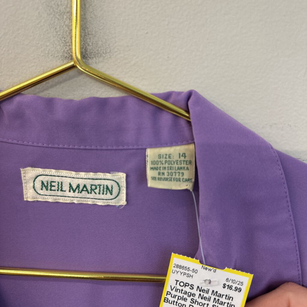 Vintage Neil Martin Purple Short Sleeve Button Down Top 14
