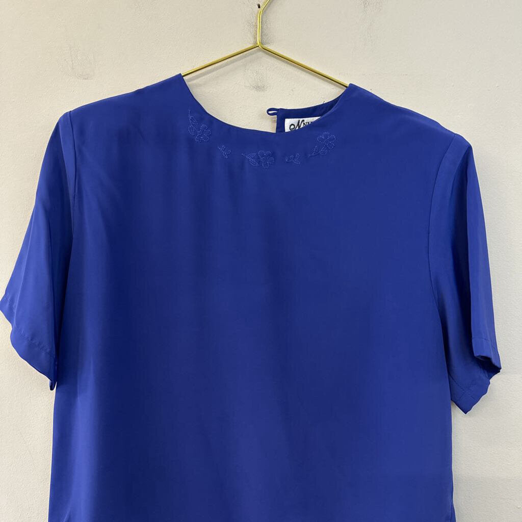 Vintage Nipuna Royal Blue Silky Short Sleeve Top Large