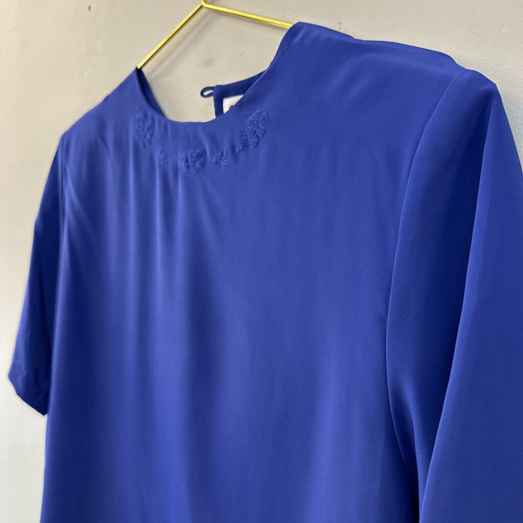 Vintage Nipuna Royal Blue Silky Short Sleeve Top Large
