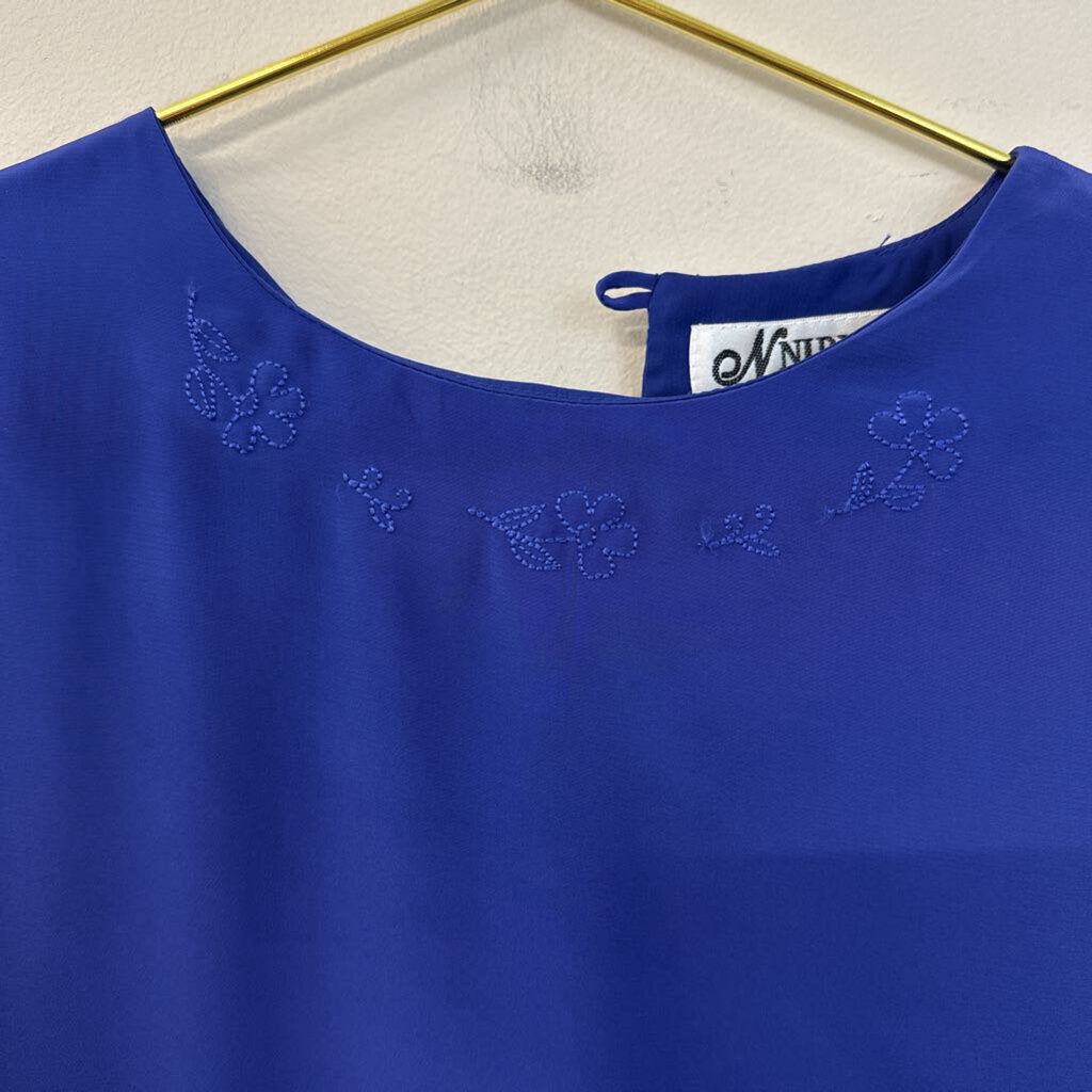 Vintage Nipuna Royal Blue Silky Short Sleeve Top Large