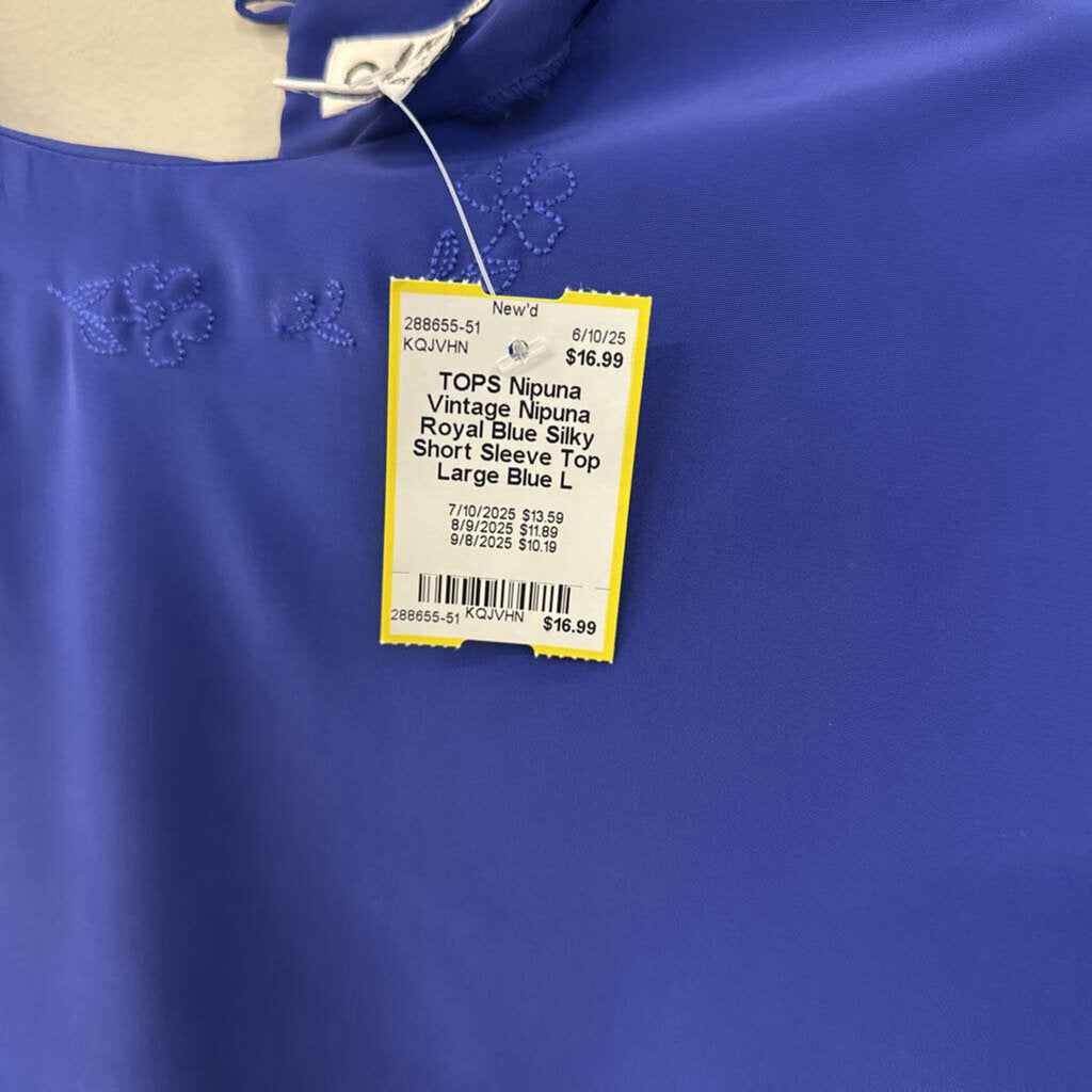Vintage Nipuna Royal Blue Silky Short Sleeve Top Large