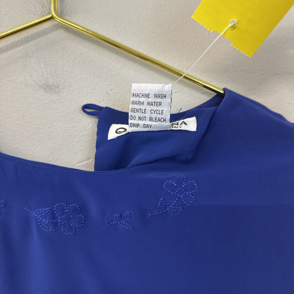 Vintage Nipuna Royal Blue Silky Short Sleeve Top Large