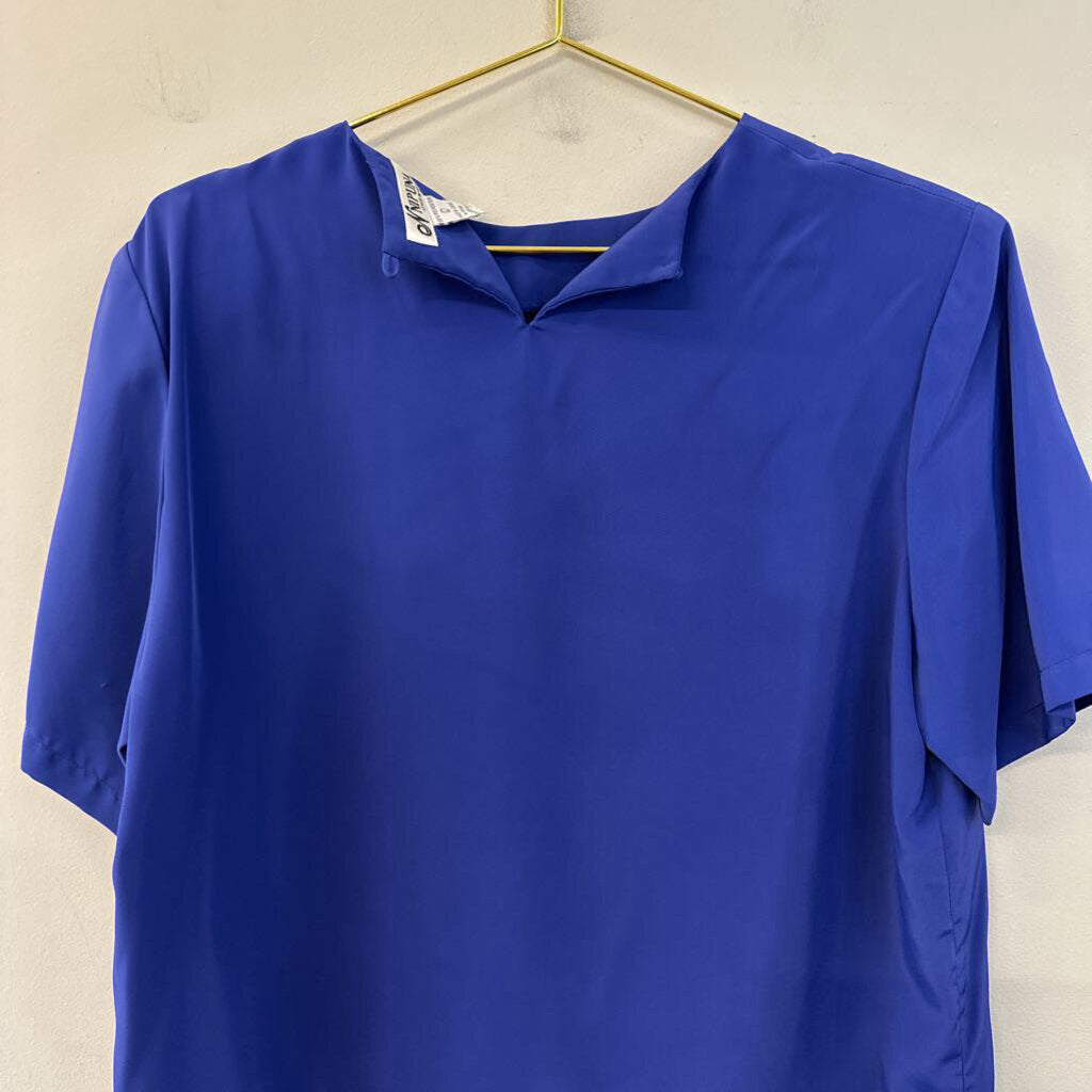 Vintage Nipuna Royal Blue Silky Short Sleeve Top Large