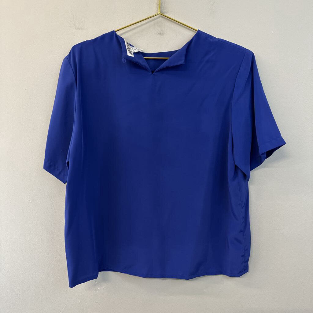 Vintage Nipuna Royal Blue Silky Short Sleeve Top Large