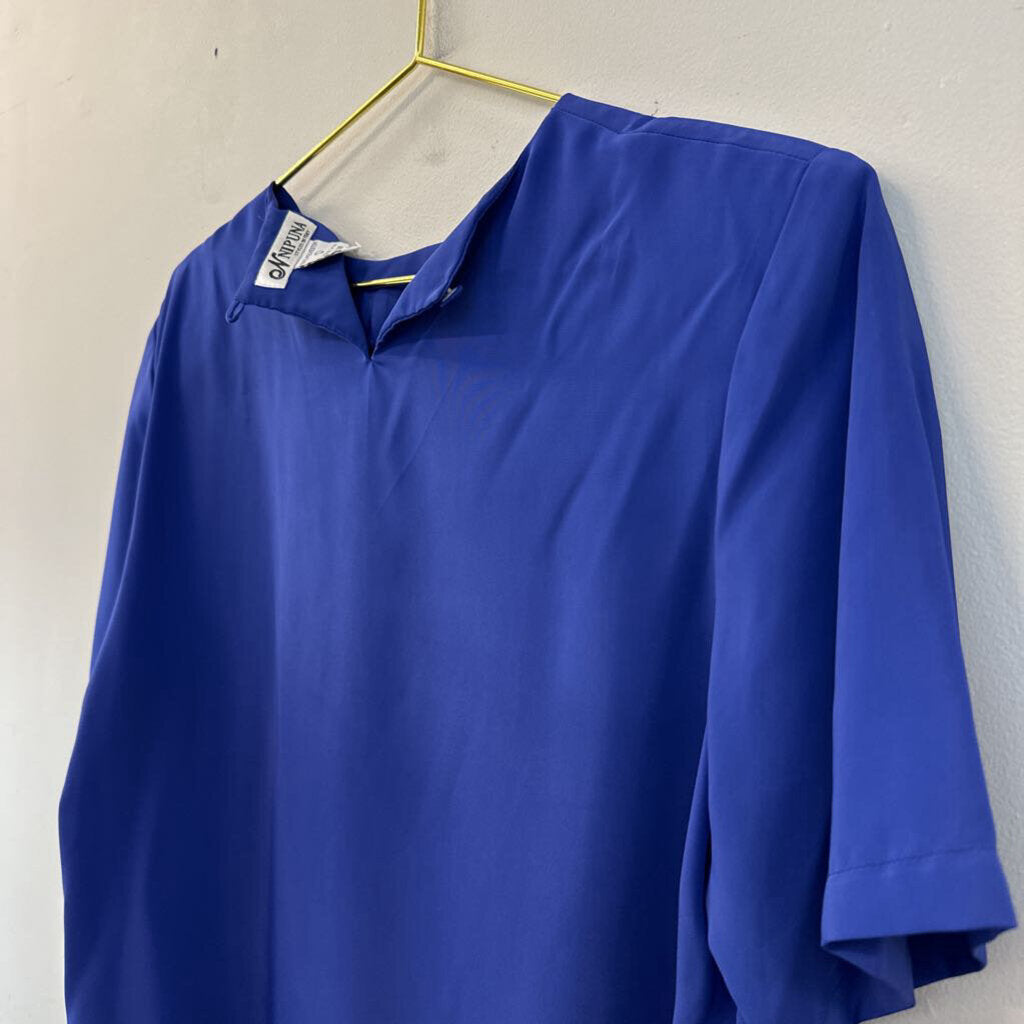 Vintage Nipuna Royal Blue Silky Short Sleeve Top Large