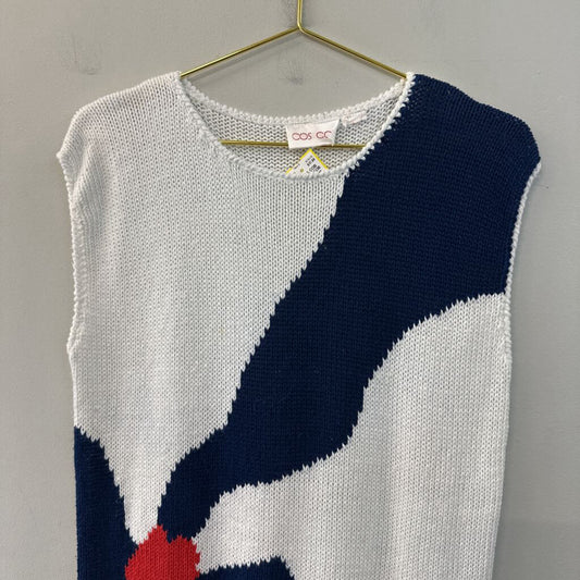 Vintage COS COB White/ Blue Print Sweater Tank Top Medium