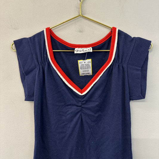 Vintage Garland Navy/ Red White Edge Short Sleeve Top Small