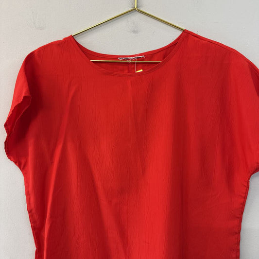 Vintage Red Silky Short Sleeve Top Medium