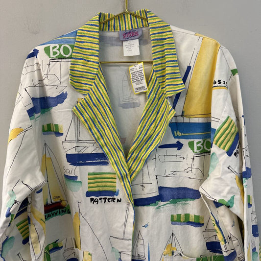 Vintage Southern Stitches White/ Multi Sailboat Print Blazer Jacket Large
