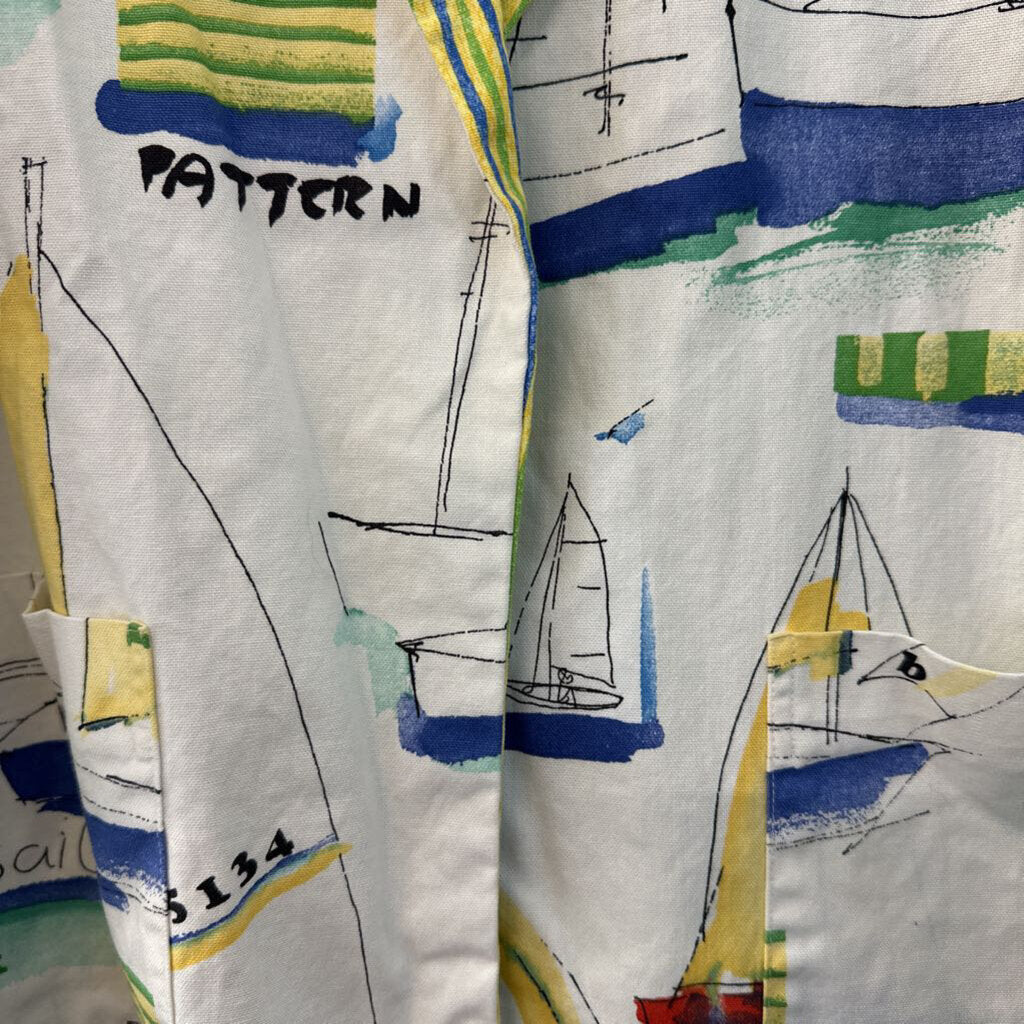 Vintage Southern Stitches White/ Multi Sailboat Print Blazer Jacket Large