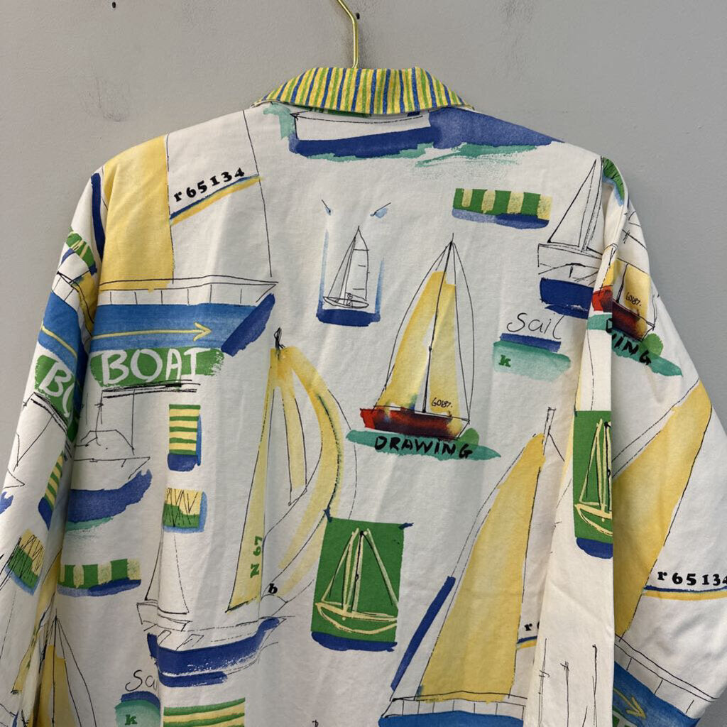 Vintage Southern Stitches White/ Multi Sailboat Print Blazer Jacket Large