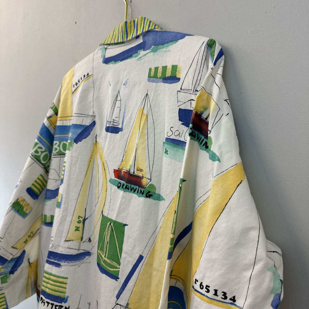 Vintage Southern Stitches White/ Multi Sailboat Print Blazer Jacket Large