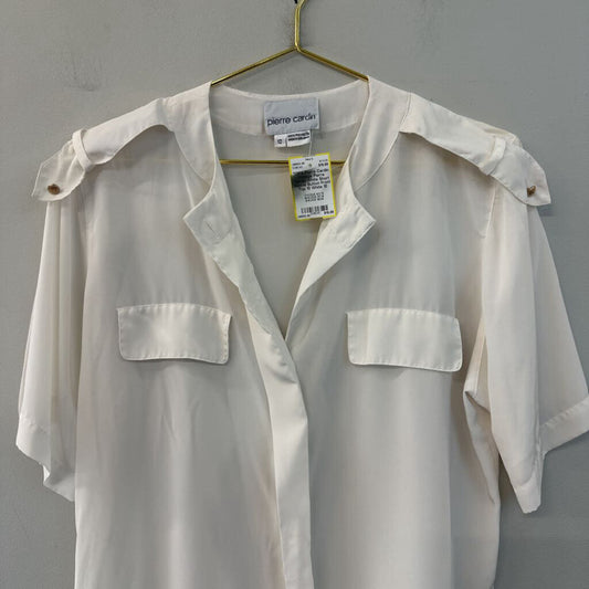 Vintage Pierre Cardin White Short Sleeve Button Front Top 10