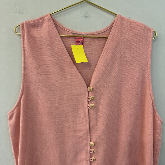 Vintage Pink Knit Sleeveless Button Front Top Medium