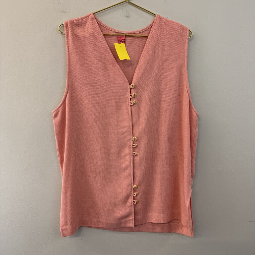 Vintage Pink Knit Sleeveless Button Front Top Medium