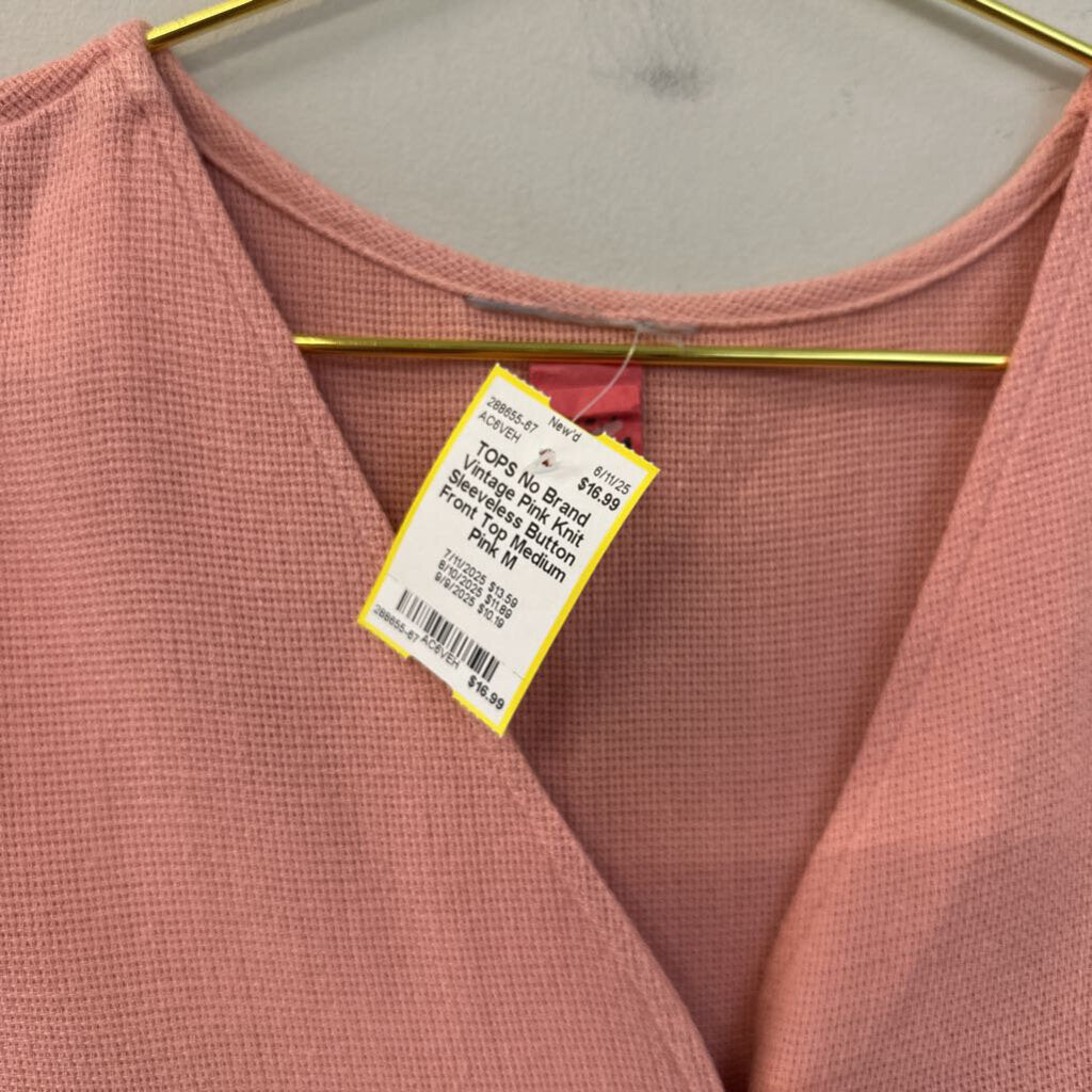 Vintage Pink Knit Sleeveless Button Front Top Medium