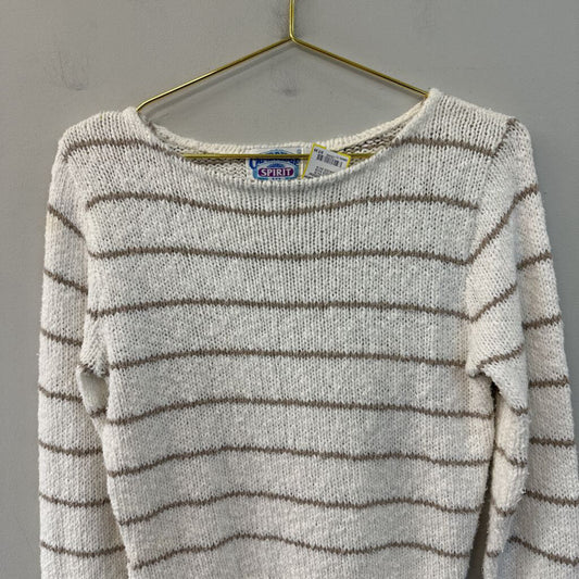 Vintage Cambridge Spirit White/ Brown Striped Knit Sweater Top Small