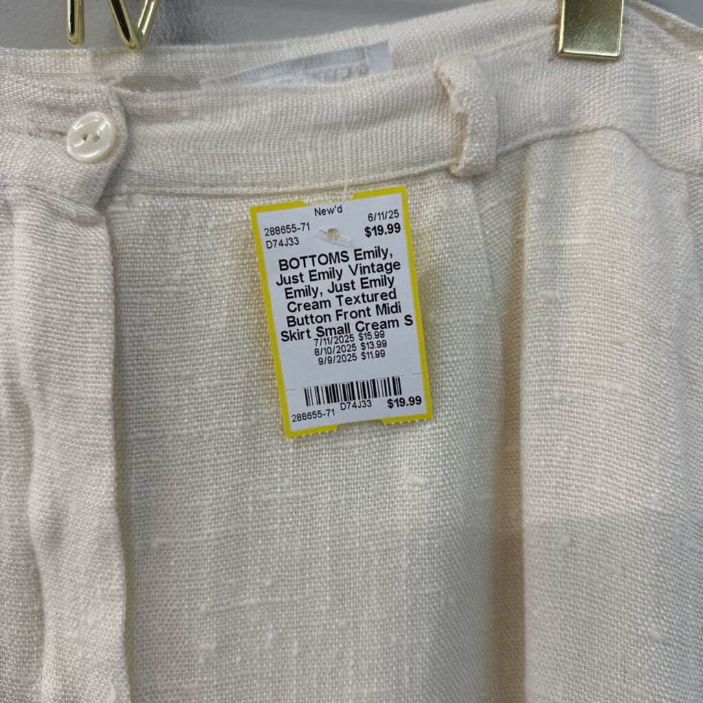 Vintage Emily, Just Emily Cream Textured Button Front Midi Skirt Small