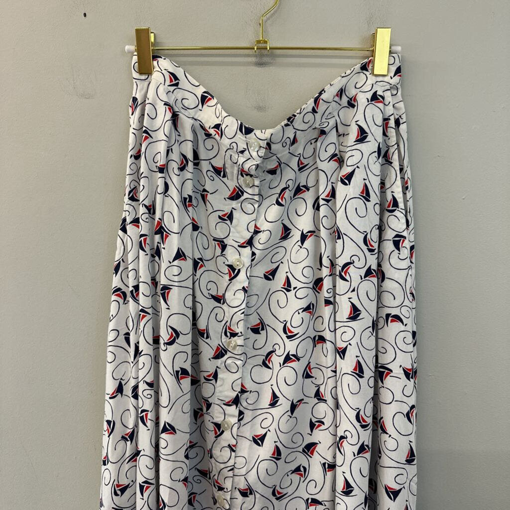 Vintage Pendleton White/ Multi Sailboat Print Maxi Skirt 16