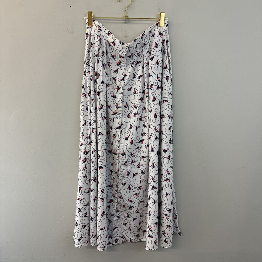 Vintage Pendleton White/ Multi Sailboat Print Maxi Skirt 16